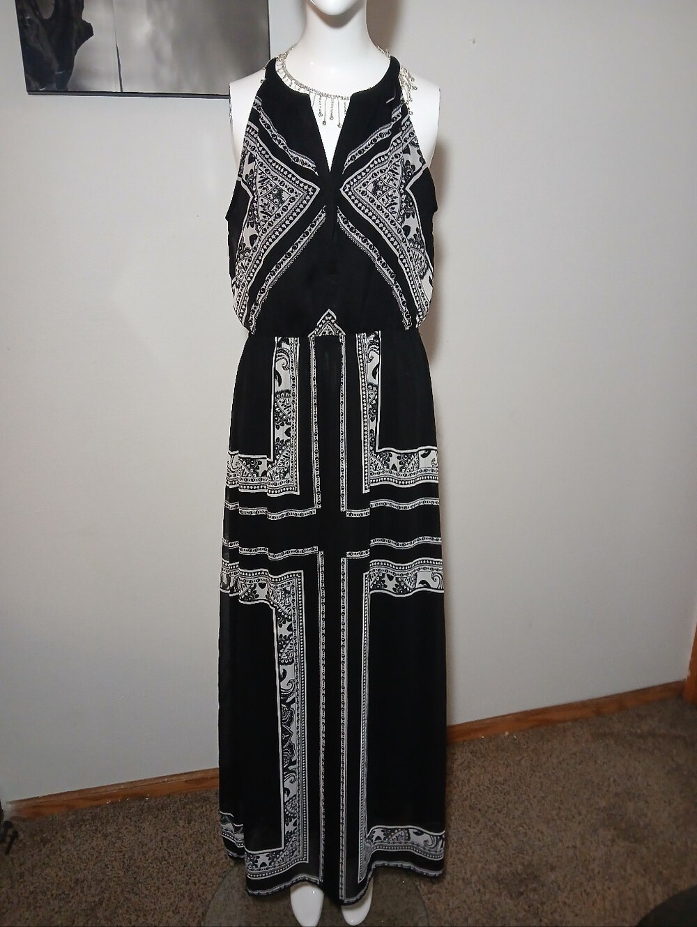 Old Navy Black White Paisley Print Sleeveless Maxi Dress Size S